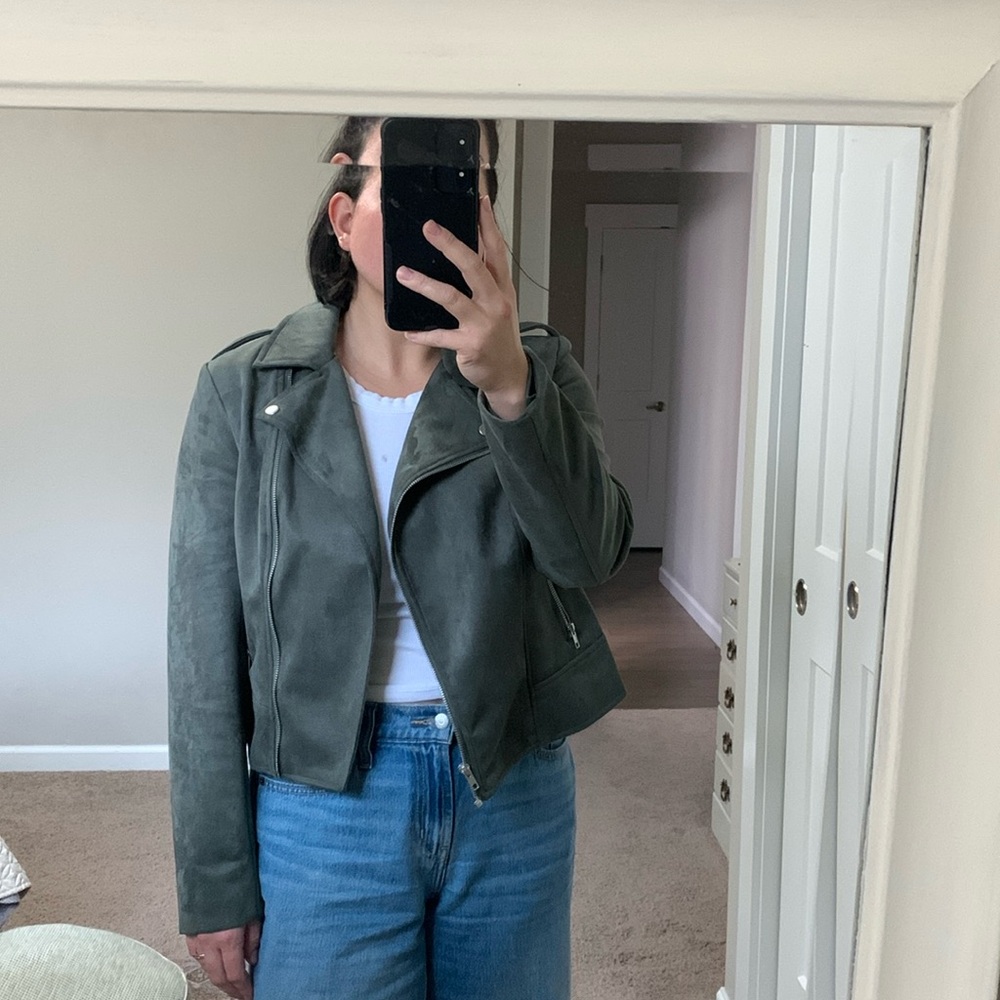 NWOT Olive green faux suede jacket